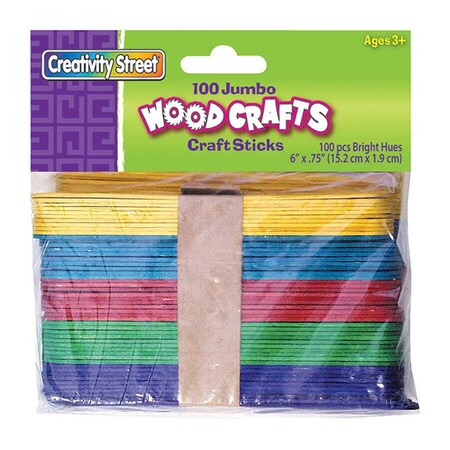 Easy-To-Organize 6 x 0.75 in. Creativity Street Jumbo Craft Sticks Bright Hues, 12PK EA3482351